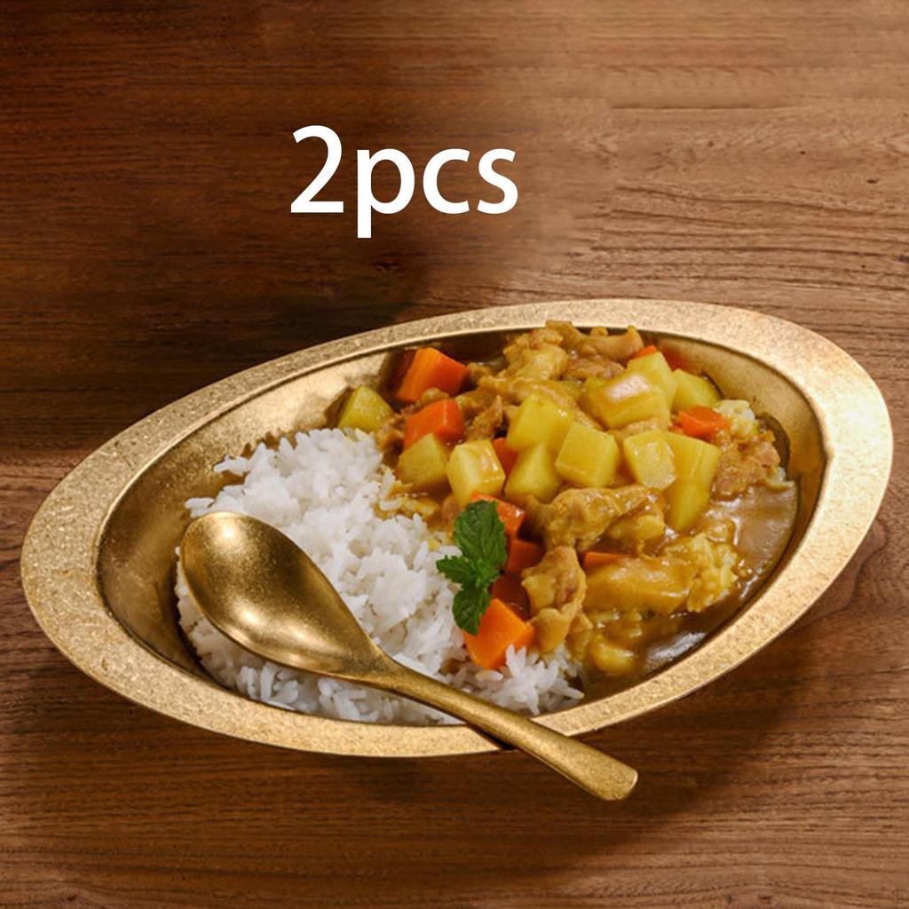 2 Pieces Curry Rice Bowls Food Serving Dishes Metal Oval Shape Snack Tableware for Candy Small