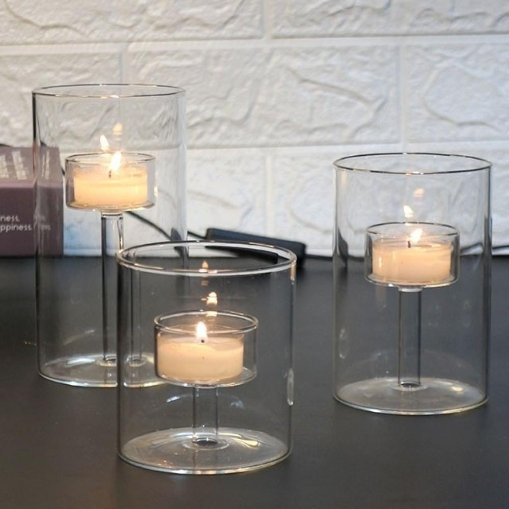 Modern Tea Light Candle Holders European Style Glass Candlestick Table Centerpieces