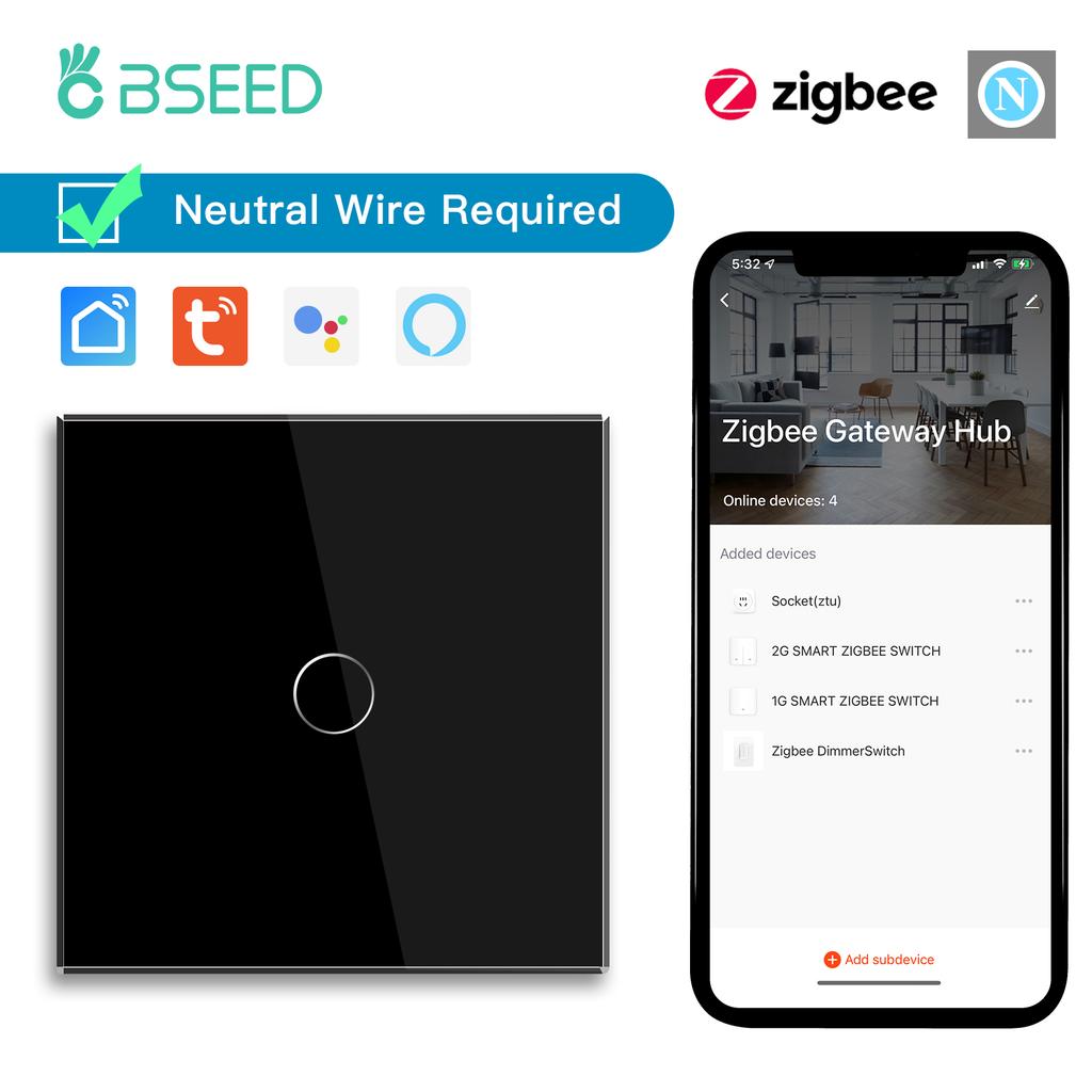 BSEED Настенные сенсорные выключатели Zigbee 1/2/3 клавиши Плюс розетки EU Двойные тройные выключатели Смарт-приложение Tuya Smart Life Требуется нейтраль