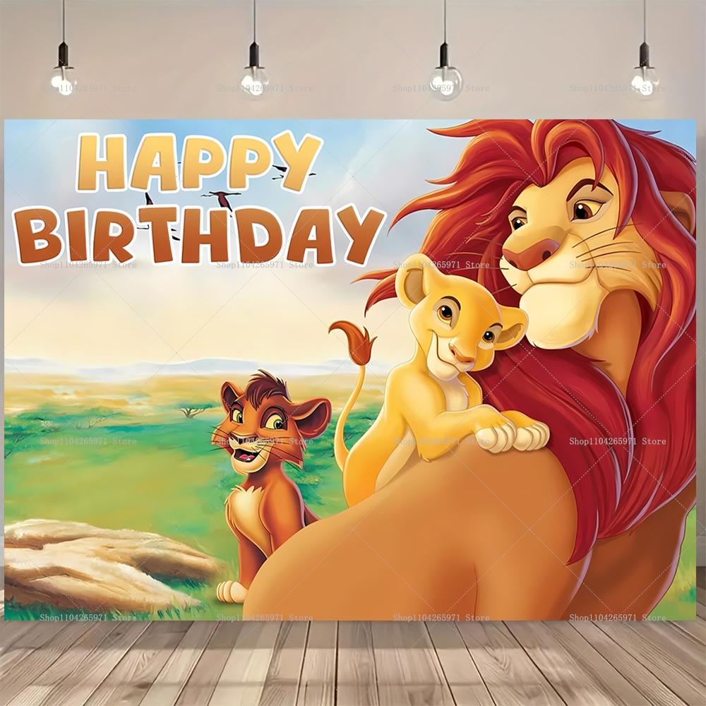 The Lion King Simba Cartoon Backdrop Wild Jungle Animals Kids Birthday Party Decoration Baby Shower Photo Banner Props