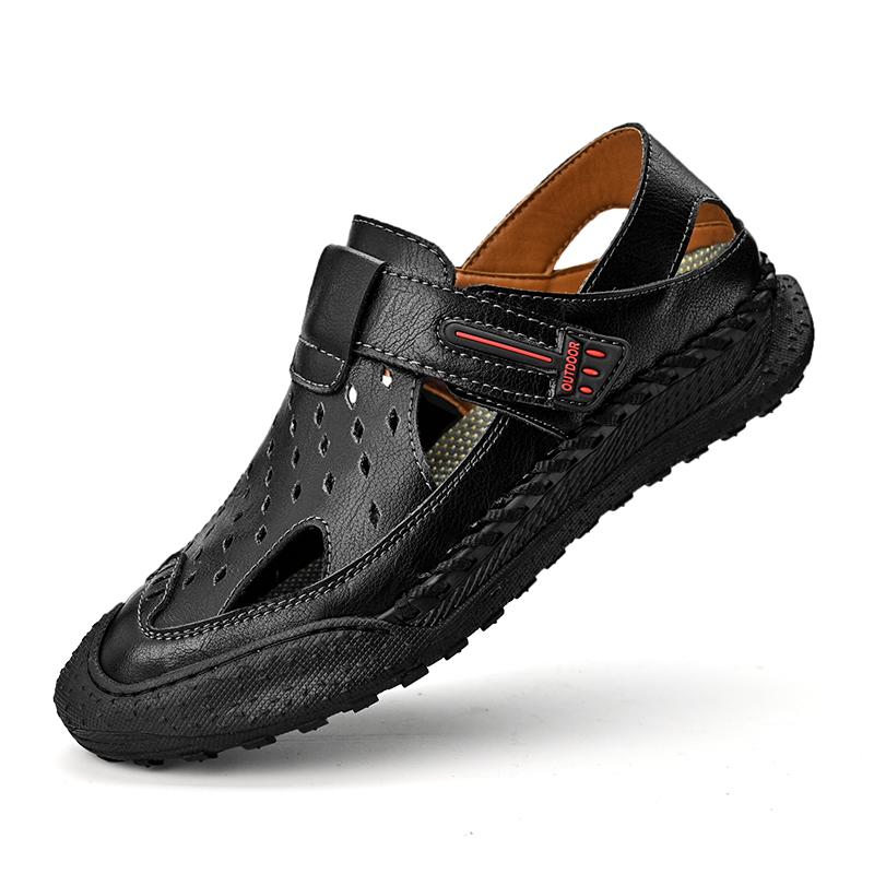 Мужские повседневные дышащие мягкие сандалии из натуральной кожи с ручной строчкой