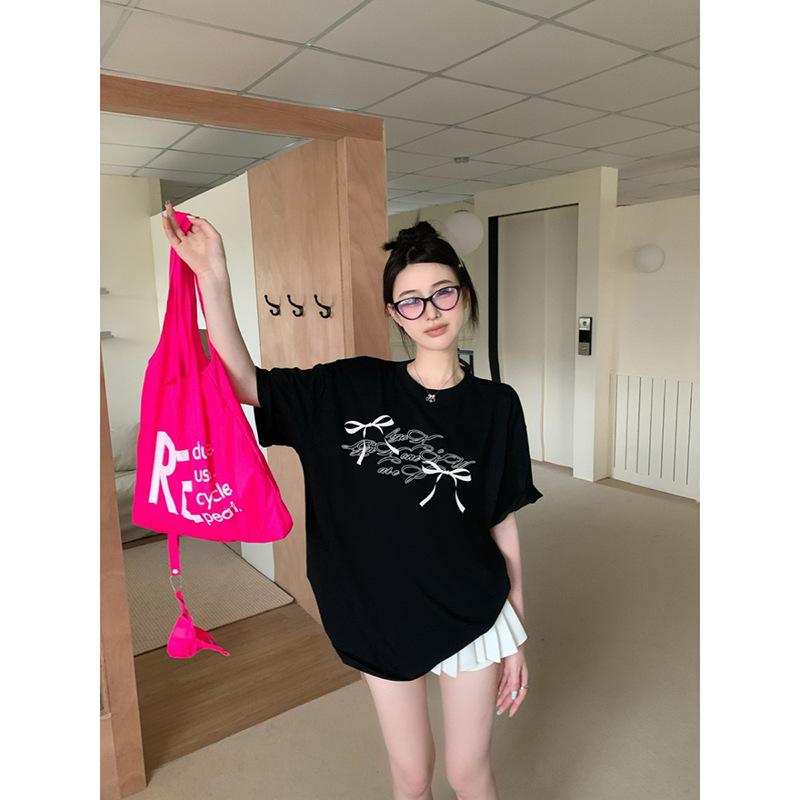 Women Summer Short Sleeve Cartoon Bear Printed Oversize T Shirt Blouse Top