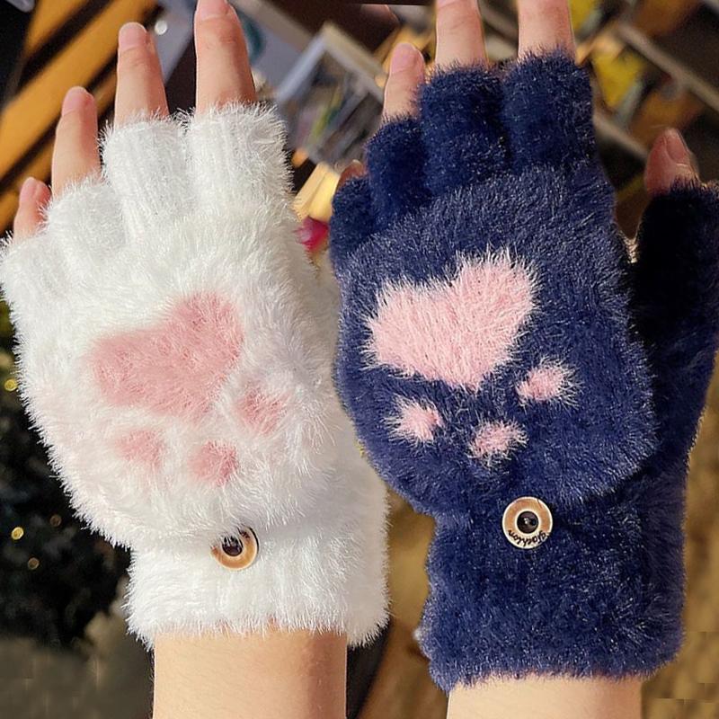Милые плюшевые перчатки без пальцев, зимние варежки, мягкие теплые студенческие женские флип-перчатки, уличные перчатки для письма, утолщенные перчатки для защиты от холода