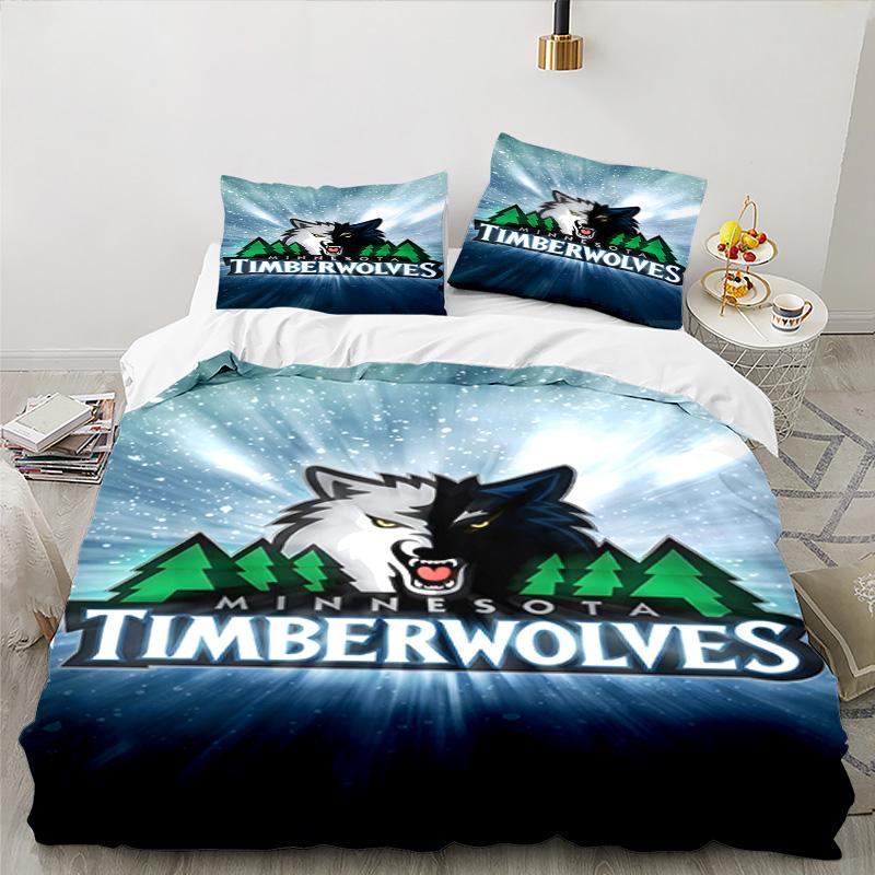Timberwolves Logo Bedding Set 3pcs, High Quality Bedding Set Including 1pc Duvet Cover And 2pcs Pillowcases for Bedroom, Dormitory Gift