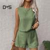 2 шт./комплект женский жилет шорты костюм круглый вырез без рукавов однотонный топ с высокой талией короткие брюки отпуск повседневный наряд летняя пляжная одежда