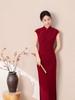 1011 summer new Chinese modified retro knitted sleeveless long daily cheongsam red engagement toasting dress