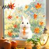 Decorative Seasonal Glass Stickers 2Pcs Fall Cartoon Static Window Clings, Cute Bunny & Mouse Stickers, No?Glue Easy Peel Stick PVC Decals,