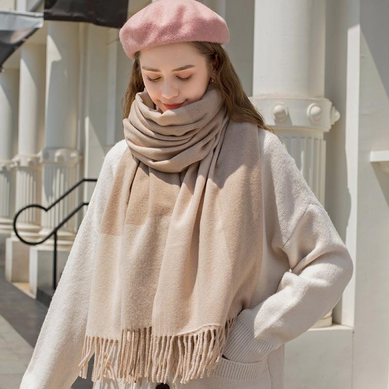 Pink Plaid Wool Scarf Women Warm Thicken Neck Scarf Shawls and Wraps Pashmina Foulard Femme Winter Scarves for Ladies Echarpe