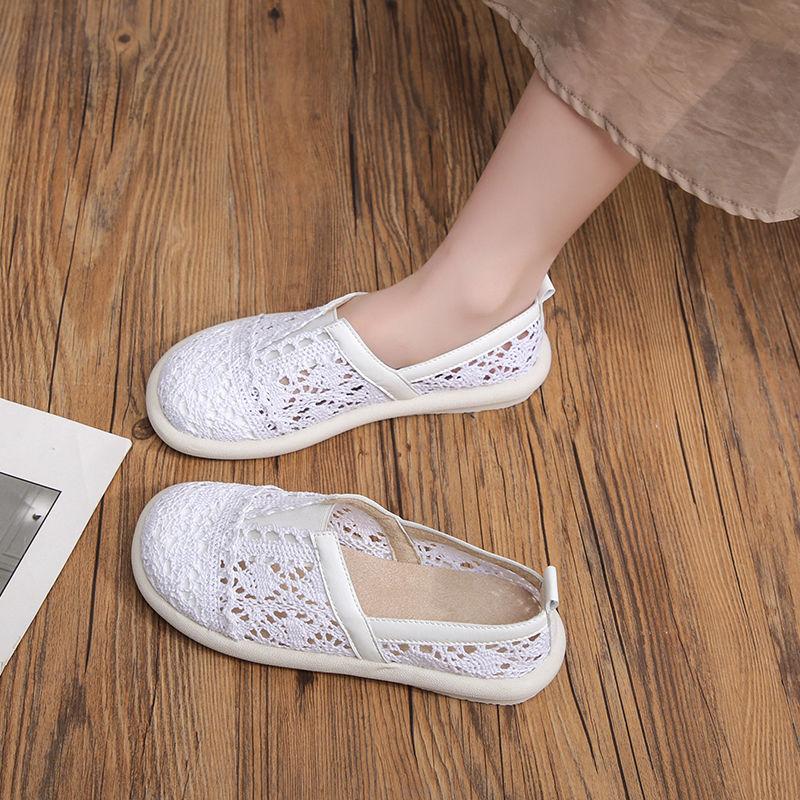 Casual Slip On Hollow Lace Breathable Shoes for Women Summer Aesthetic Designer Luxury 2025 New Light Round Toe Woman Footwear