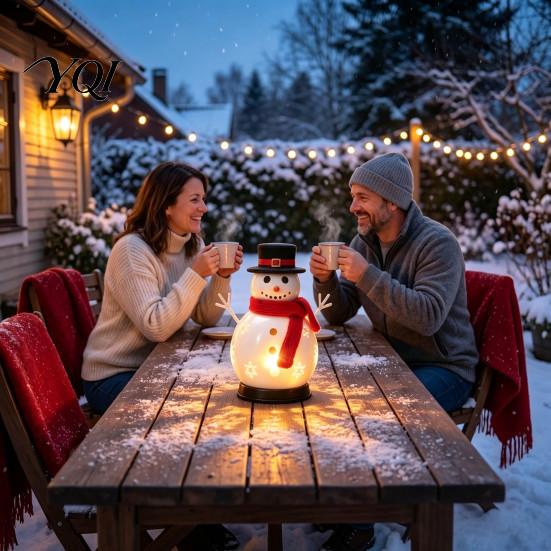 Snowflake Hollow Candle Lantern Christmas Snowman Holder, Decorative Metal Candlestick Ornament with Top Cute Winter Theme Decoration Hat And