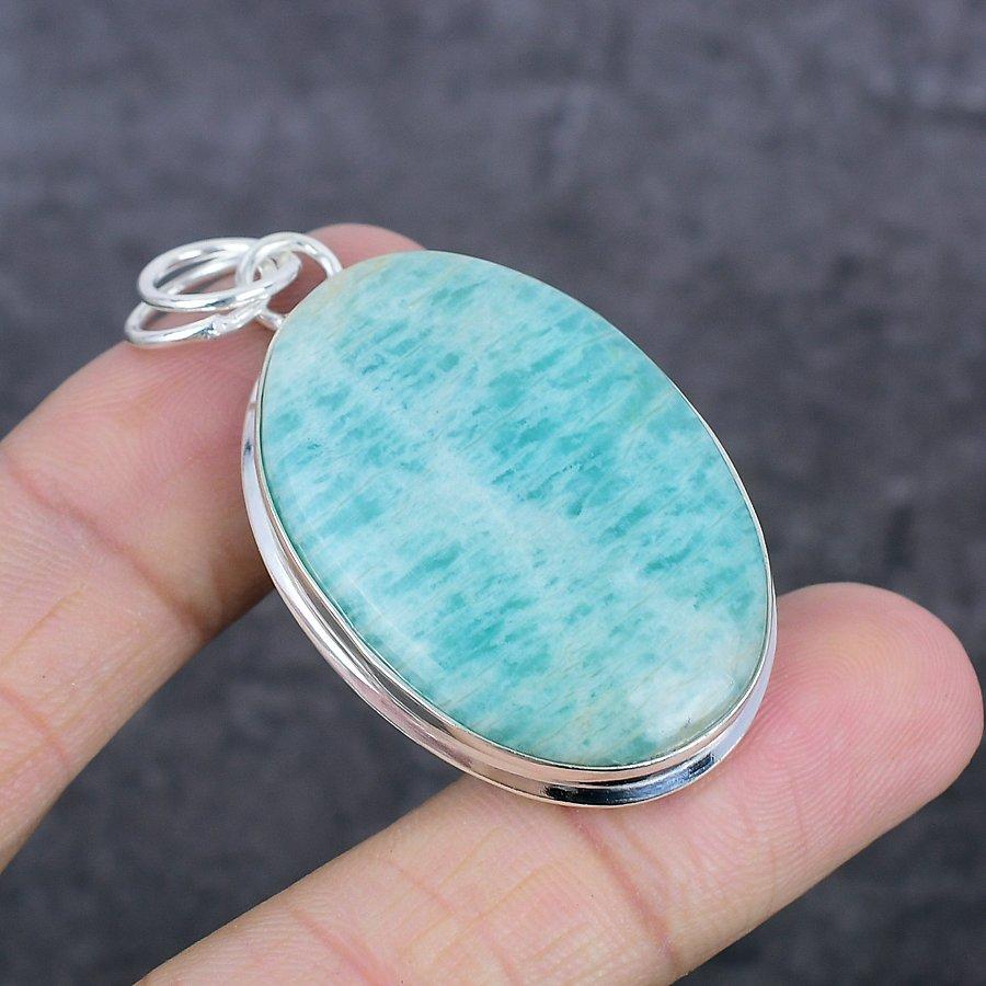 Амазонит Драгоценный камень Ручная работа 925 Стерлинговое серебро Ювелирное изделие Подвеска 2,13" O5E08