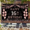 Happy Birthday Backdrop Black Pink Shinning Sparkle Photography Background 16 21 30 40 50 60 Years Old Birthday Party Decoration