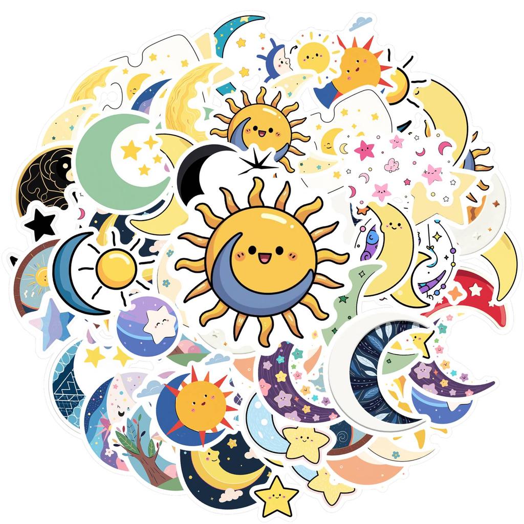 35pcs Cute Celestial Stickers Cartoon Stars Stationery Stickers DIY Stickers For Suitcase Fridge Phone Luggage Laptop Guitar