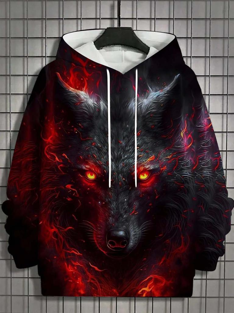Мужская толстовка с капюшоном с 3D-принтом, топы с изображением животных, графика волка, толстовка с длинным рукавом, модная повседневная осенняя унисекс-топы, свободные уличные топы с капюшоном