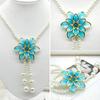 Women's Fashion Jewelry Flower Pendant Faux Pearl Tassels Necklace Sweater Chain