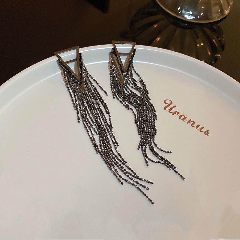 Серебряные игольчатые треугольные серьги с кисточками, инкрустированные стразами, модные яркие элегантные темпераментные женские легкие роскошные длинные серьги YSL