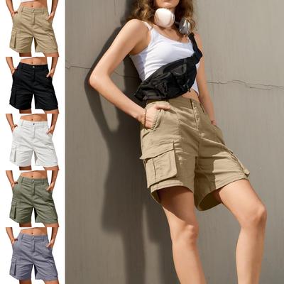 Женские винтажные эластичные шорты-карго с низкой талией, летние повседневные однотонные короткие комбинезоны с карманами для спорта