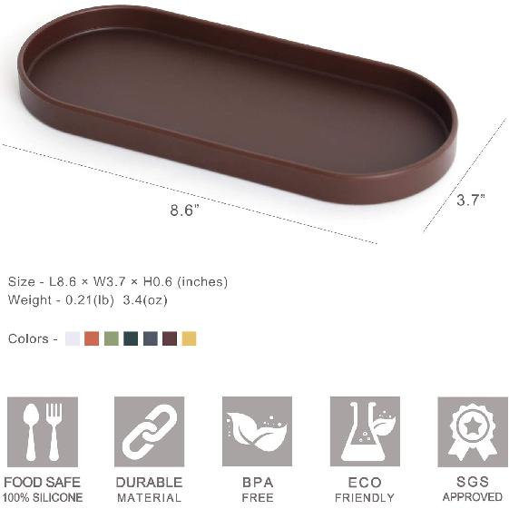 Lazy K Silicone Tray - Small Vanity Tray Organizer - Spoon Rest Holder - Kitchen Sink, Bathroom, Multi-Purpose Modern Counter Organizer (Black)