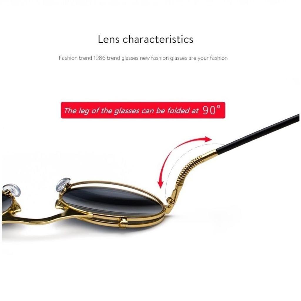 Солнцезащитные очки в стиле стимпанк, круглые очки, классические, модные, стильные, откидные, с полной оправой (Серебристо-серый)