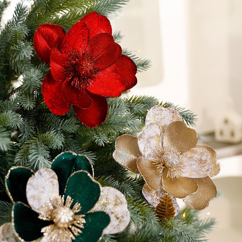 1 шт. тканевый цветок сверкающее украшение для елки рождественские цветы праздничные сверкающие матовые 22/15 см