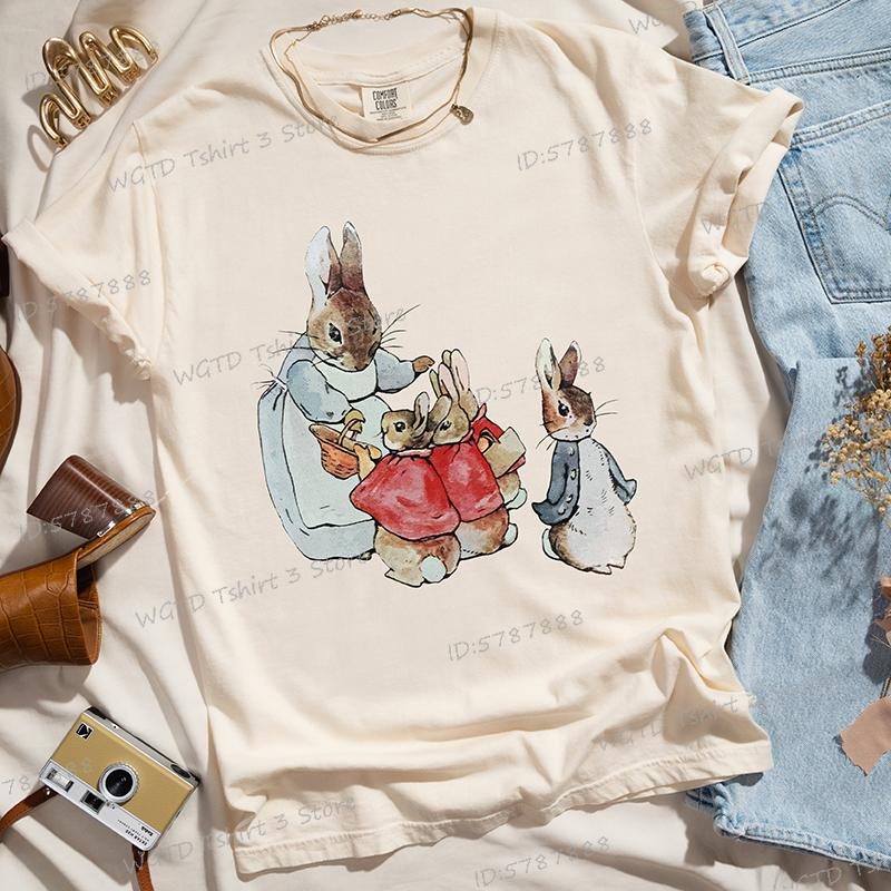 Retro Easter Bunny Tshirts Women Easter Bunny Shirt Gift for Women Vintage Easter Rabbit Tees Crew Neck Short Sleeve Tshirt