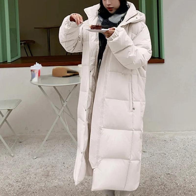 2023 Korean Women Winter Jacket Long Overcoat Hooded Parkas Warm Thick Black Beige Windproof Female Down Cotton Coat Outwear