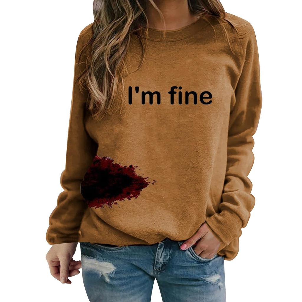 Женская толстовка с круглым вырезом и узором «кровь» с длинными рукавами I'm Fine, легкие толстовки с капюшоном для женщин, женская мода на молнии