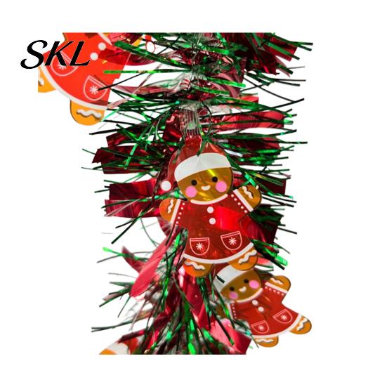 Santa Claus Snowflake Door Hangers 78.7 Inch Green Red Christmas Tinsel Garland, Metallic Twist Hanging Holiday Party Ornaments Garland with