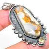 Natural Mud Crack Fossil,Citrine Gemstone 925 Sterling Silver Pendant 2.52" p6U75
