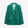 Women Jacket Autumn Fashion Double Breasted Tweed Check Blazer Coat Vintage Long Sleeve Pockets Female Outerwear