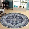 Vintage Blue Medallion Floral Oriental Persian Non Slip Round Rug Traditional Farmhouse Entryway Decor Floor Carpet