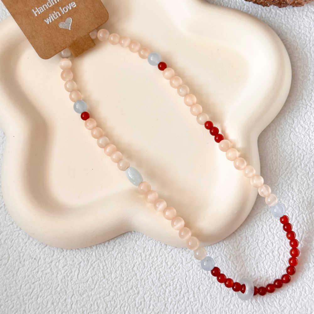 Браслет из бусин «Кошачий глаз» в китайском стиле – Имитация красного агата, Ретро национальный дизайн, Новогодняя элегантность