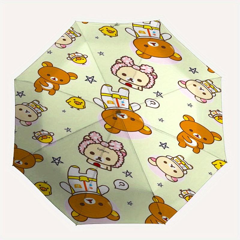 Rilakkuma,Cute Patterns Automatic Folding Umbrella Simple 8 Rib Design, Bright Cartoon Pattern, Durable Iron Frame, Suitable For Travel, Out