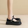 Маленькие кожаные туфли на толстой подошве женские маффины с мелким вырезом и пряжкой на ремешке в стиле колледж