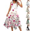 Women's Casual Fashion Round Neck Sleeveless Floral Print Irregular Hem Midi Dress