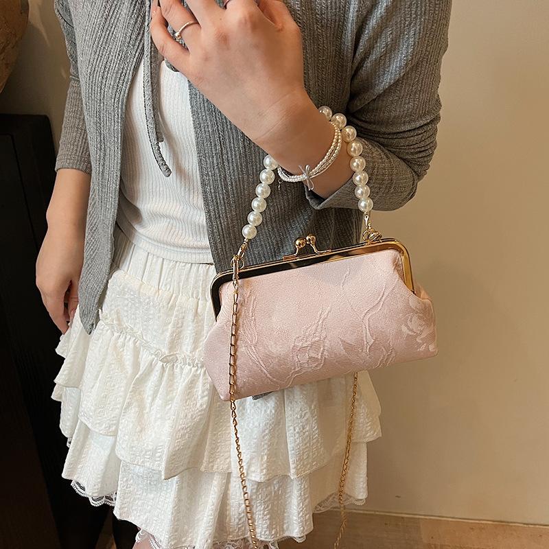Новая женская модная универсальная шелковая легкая сумка через плечо с цепочным ремешком в китайском стиле с жемчужными бусинами