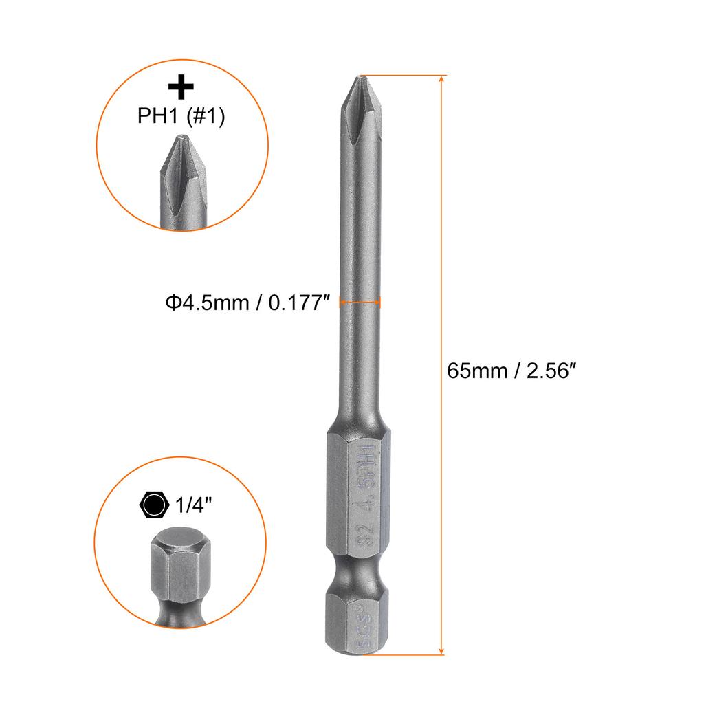 Магнитный бит для крестовой отвертки Phillips PH0 PH1 PH2 PH3 1/4" Шестигранный хвостовик 65 мм Сталь S2 Биты для шуруповерта Крестовая головка Биты для электродрели