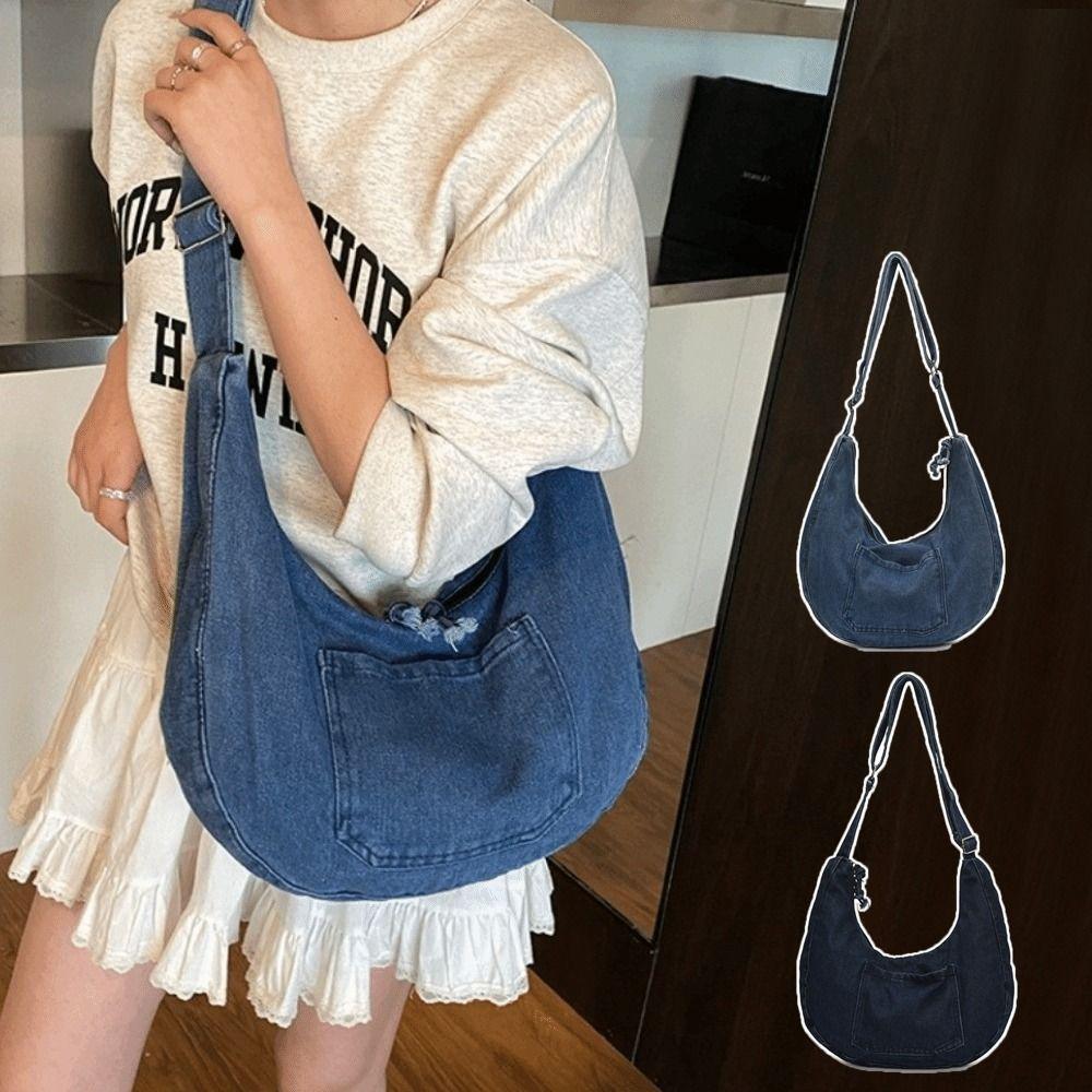 Versatile Denim Shoulder Bag Large Capacity Satchel Bags Trendy Cross Body Bag Female