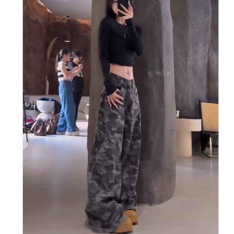 Women’s 175cm-180cm Camouflage Wide-Leg Denim Workwear Pants