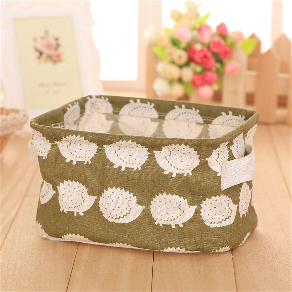 Desktop Cotton And Linen Handle Collapsible Storage Box Cartoon Pictures Storage Basket