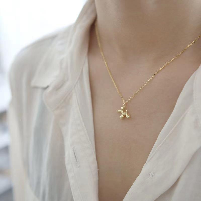 Silver Color Cute Animal Balloon Dog Necklaces Creative Pendant Clavicle Chain Necklace Ladies Girl Jewelry Dropshipping