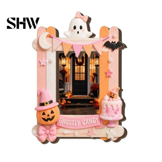 Kitchen Refrigerator Magnet Halloween Photo Frame Magnet, Ghost Pumpkin Magnetic Picture Holder, Wooden Decorative for Holiday Party Fridge Frames