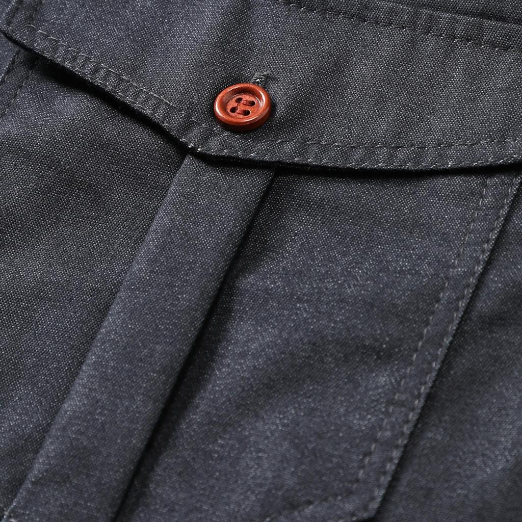 Мужская повседневная однотонная джинсовая рубашка с двумя карманами и длинным рукавом с лацканами