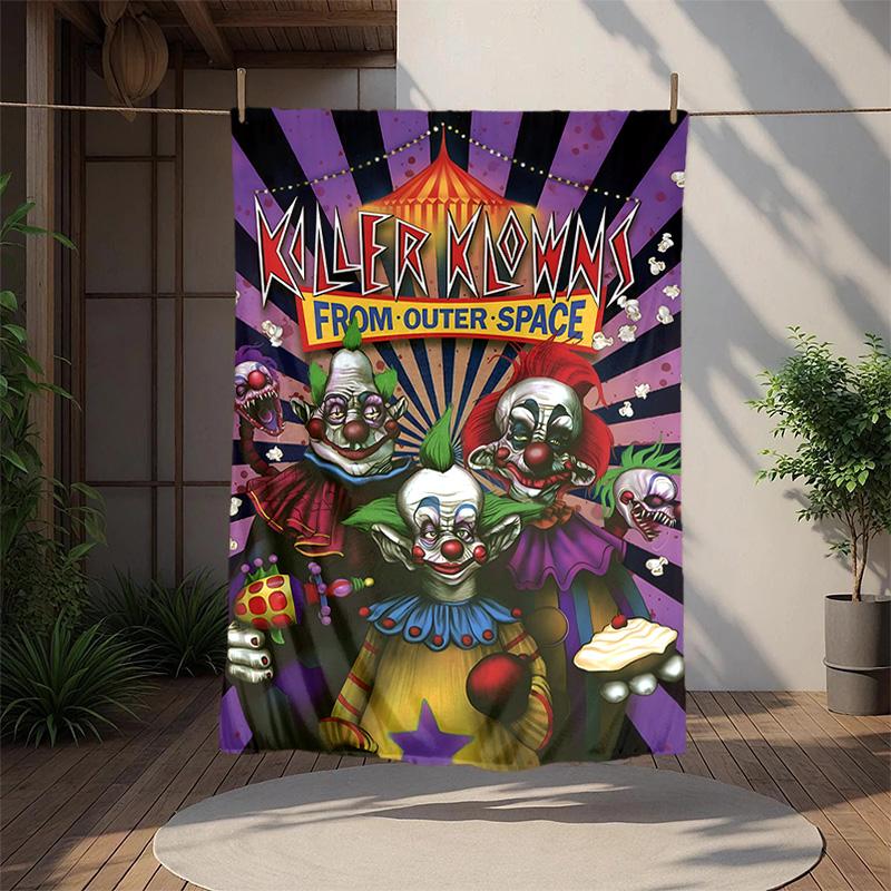 Horror Clown Circus Flannel Blanket Soft Warm All-Season Throw, Design for Camping, Car Travel, Hiking Sofa, Bed, Office Perfect Gift for Parties
