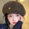 Maillard Coffee Color Knitted Beret for Women In Autumn and Winter Small Face Large Head Circumference Warm and Versatile Cloud Painter Hat