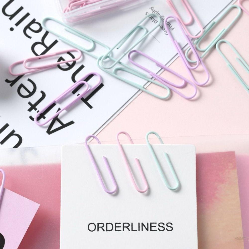 70 Pcs 50mm Length Paper Clips Pink/ Purple/ Green Metal Paper Clips Portable Paper Clips Office