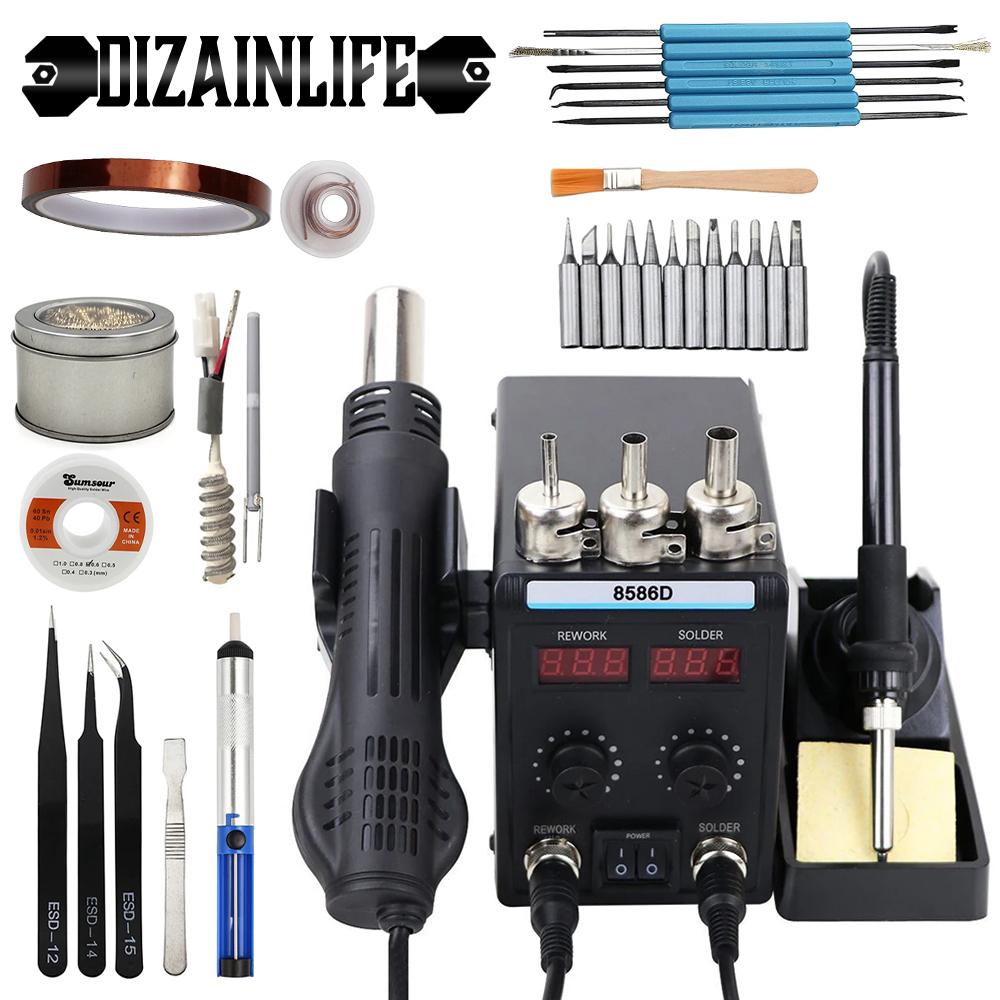 8586D паяльная станция с ЖК-цифровым дисплеем, термофеном, паяльная станция для ремонта сотовых телефонов, сварочные инструменты для распайки