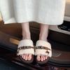 Retro Versatile Open-toed Lamb Wool Slippers for Women's Outerwear 2025 Autumn and Winter New Flat-bottomed Casual One-word Cotton Mop