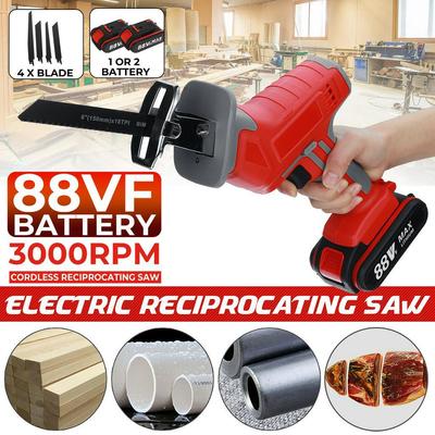 88 В Аккумуляторная сабельная пила Ручная сабельная пила Многофункциональная пила для резки металлических труб, пила с комплектом из 4 лезвий и 2 батареями