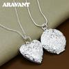 2 Pcs 925 Silver Necklaces Chain For Women Heart /Round Photo Frame Pendant Necklace Men Fashion Jewelry